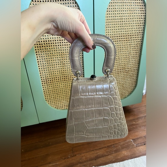 EUC $325 Staud Kenny Small Crocodile Croc Bag Tan Beige Evening French Grey - Picture 7 of 11